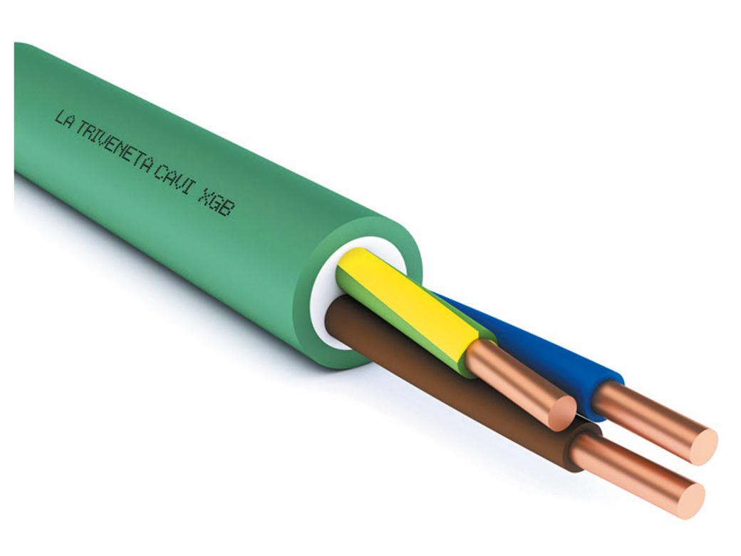 XGB Cable cutaway showing green LSZH sheath, XLPE insulated cores and copper conductors